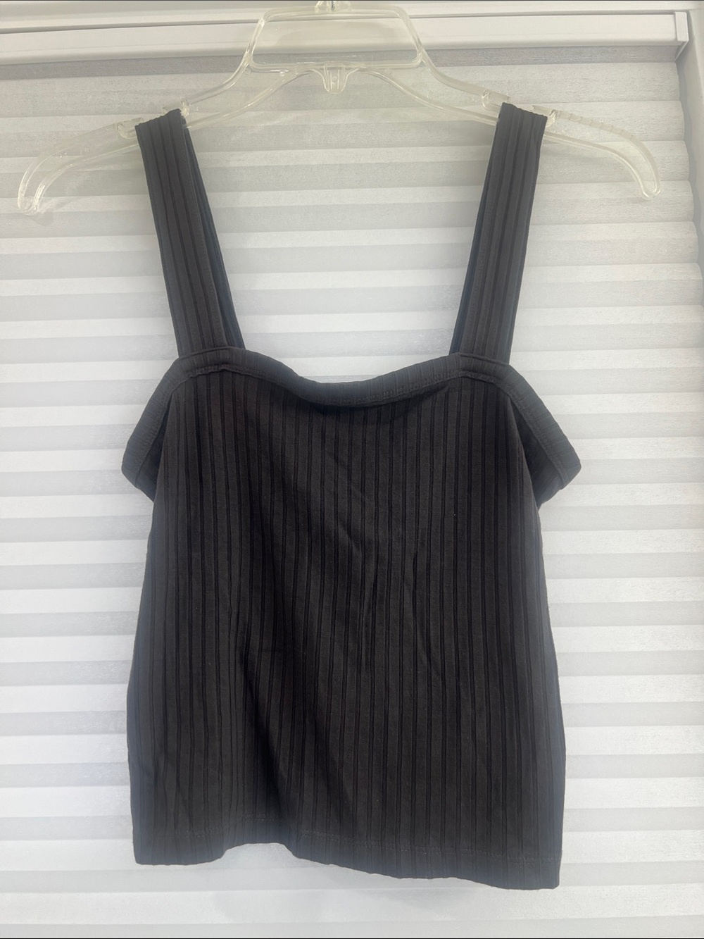 American Eagle Outfitters Black Ribbed Square-Neck Tank